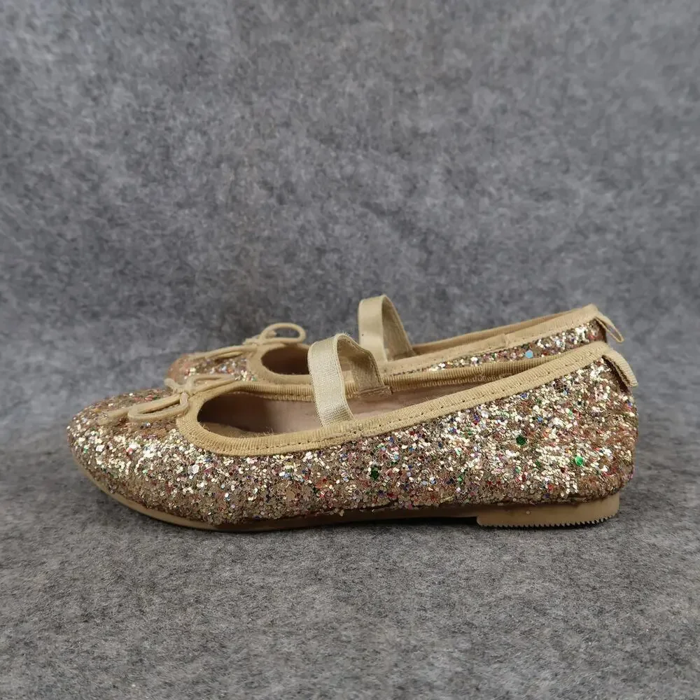 Cat & Jack Shoes Kids 11 Ballet Flats Elastic Strap Glitter Bow Slip On Girls